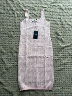 Fendi Pale Pink FF Jacquard Midi Tank Dress